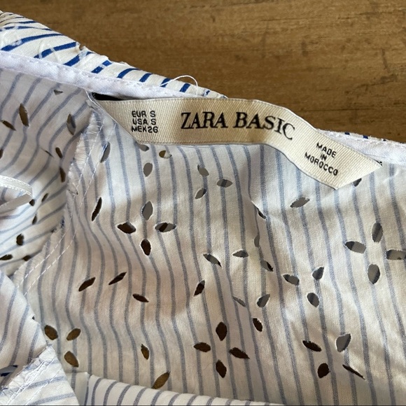 Zara blue and white striped eyelet blouse - Picture 5 of 7